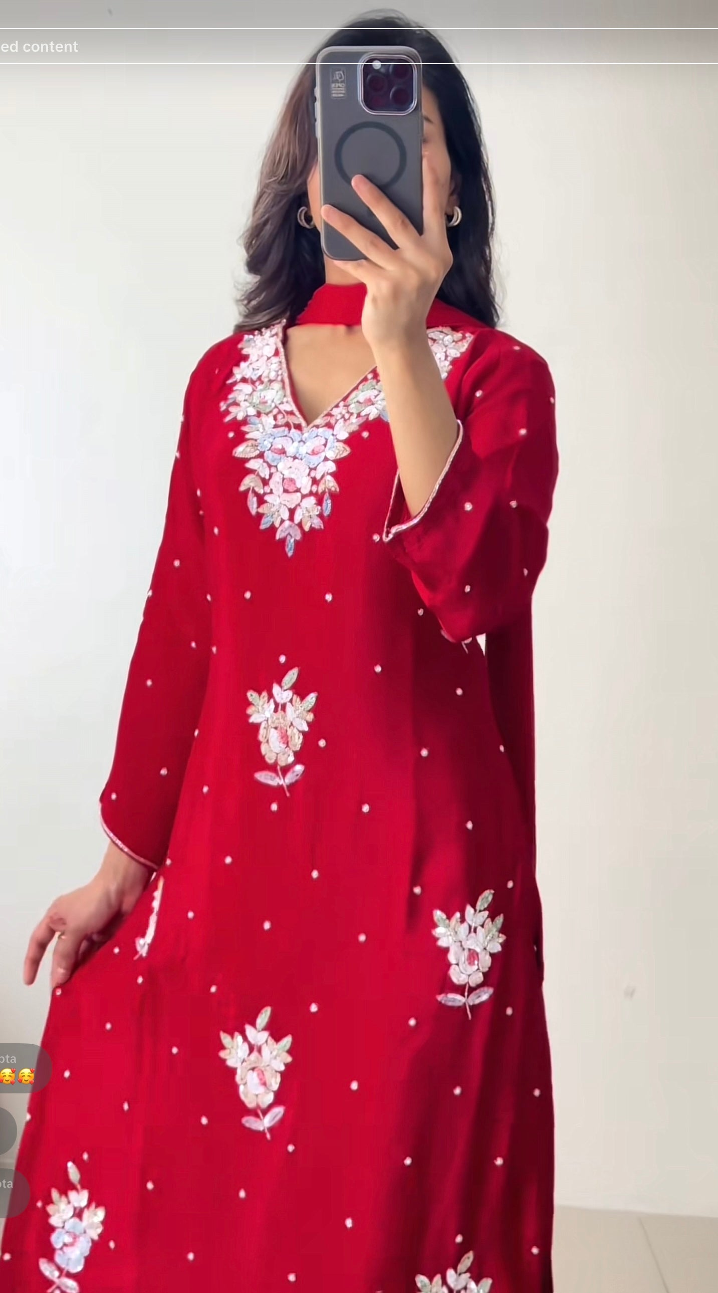 Red chinon Kurthi set