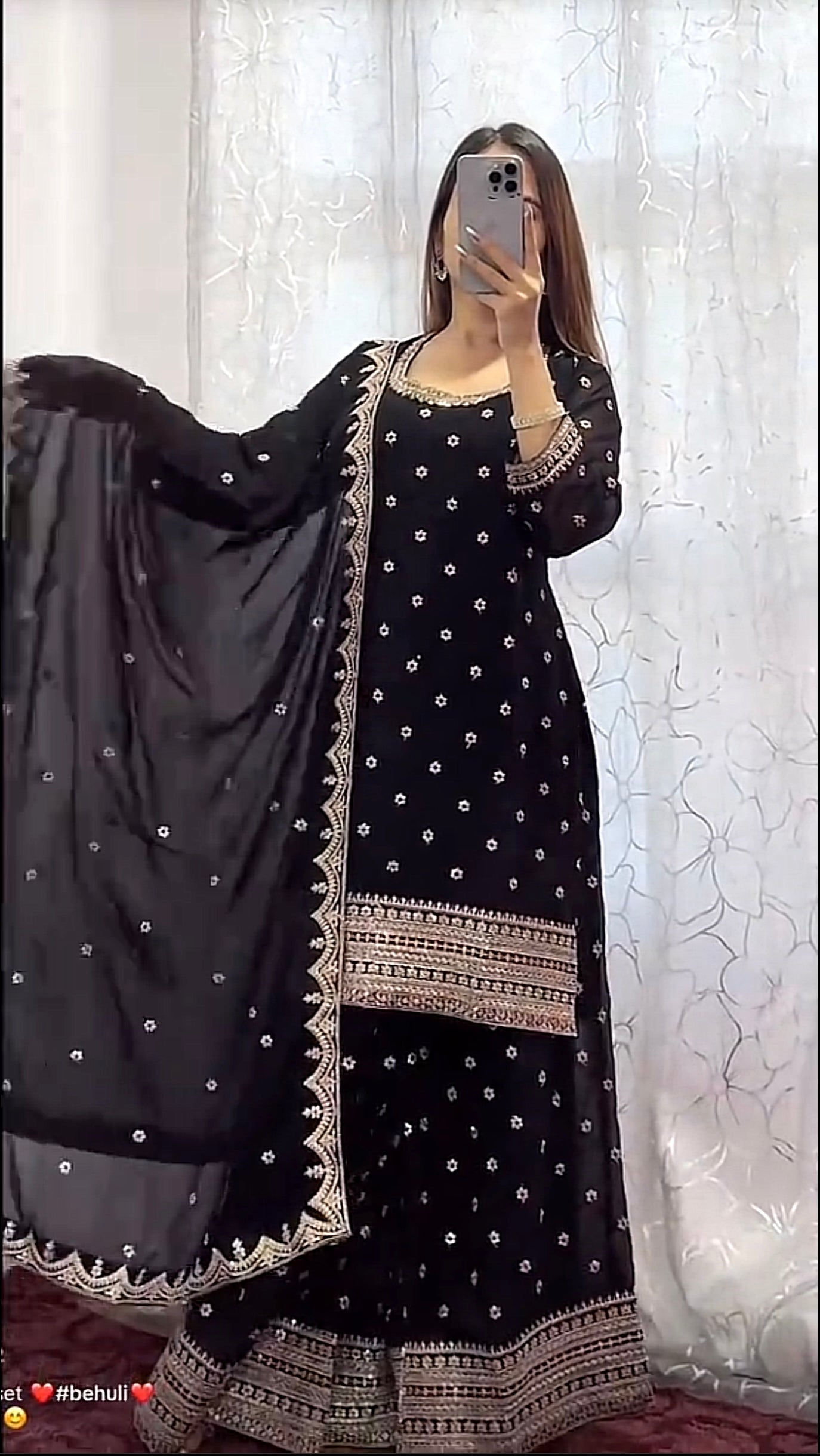Elegant Black Kurthi Set with Palazzo Pant