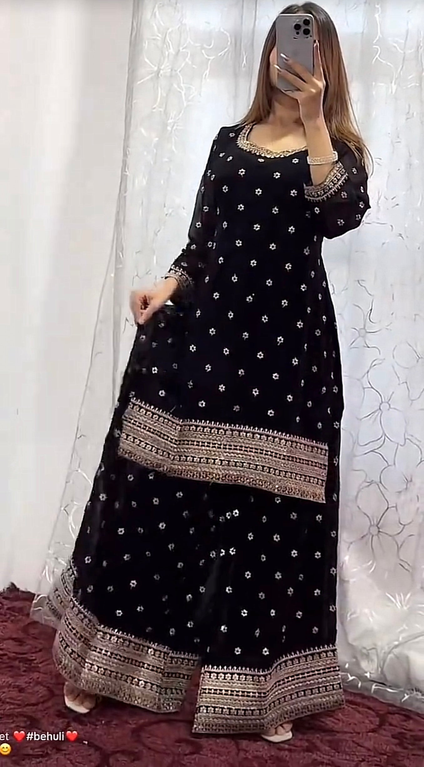 Elegant Black Kurthi Set with Palazzo Pant
