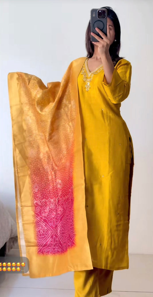 Yellow Kurthi Set with Heavy Dupatta