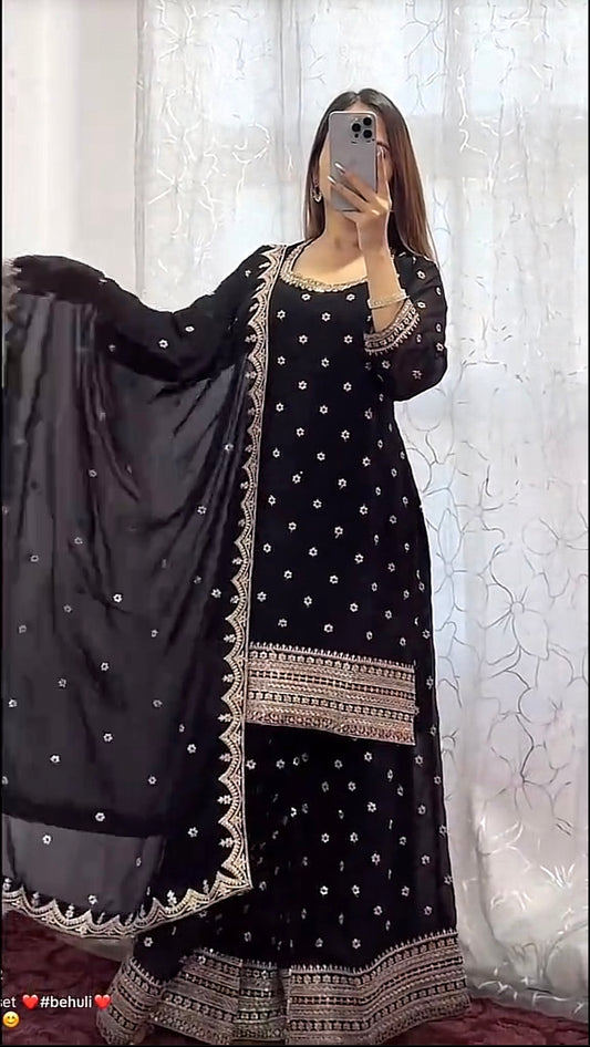 Elegant Black Kurthi Set with Palazzo Pant